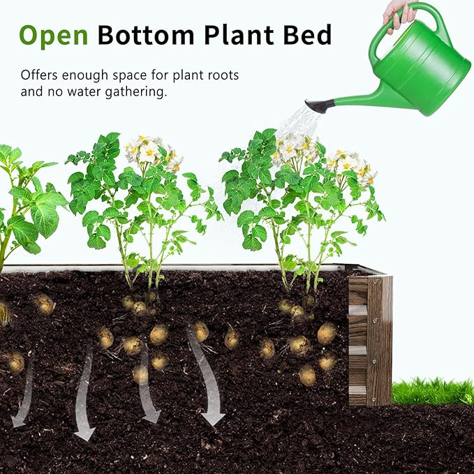 DoCred 3 in 1 Raised Garden Bed with 87in Tall Arch Trellis for Climbing Plants, Galvanized Planter Garden Box Outdoor for Gardening, Climbing Vegetables, Flower