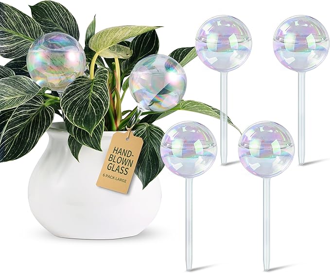 Large Extra-Thick Clear Glass Plant Watering Globes, Rainbow Gradient Self Watering Devices for Indoor & Outdoor Plants, AutomaticWaterer Spikes, Perfect for Daily or Vacation Use, 6-Pack