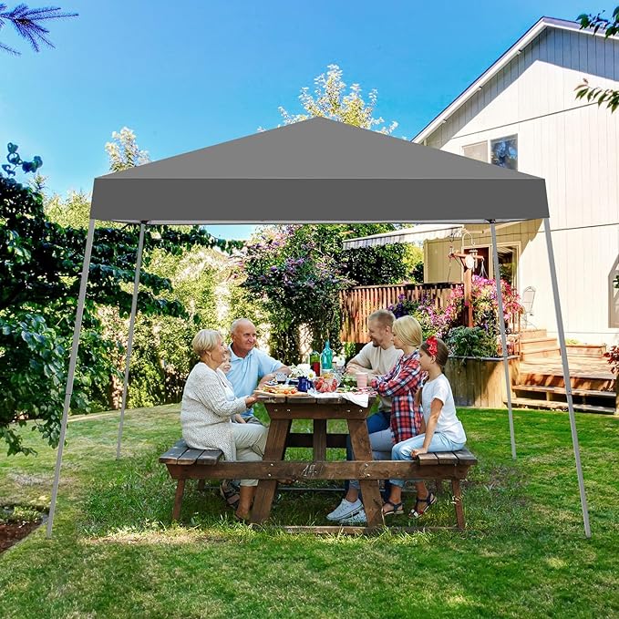Canopy Tent, 10X10 FT Pop Up Canopy Outdoor Instant Tent Slant Legs with Carrying Bag, Portable Gazebo Shelter for Patio Deck Garden and Beach - 8X8 FT Canopy Cover (Dark Grey)