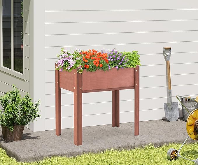 SoliWood Set of 2 Raised Garden Bed with Legs, 31x16x31'', Outdoor Wood Elevated Planter Box, Thick Legs, w/Liner