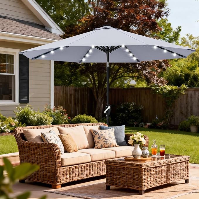 ABCCANOPY 10FT Durable Solar Led Patio Umbrellas with 32LED Lights (Gray)