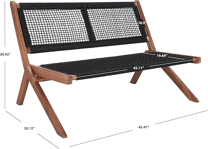 SAFAVIEH Outdoor Collection Kobina Natural Acacia Wood/Black Rope Foldable Bench