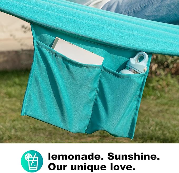 2 Person 12FT Hammocks for Outside, Double Quilted Fabric Outdoor Hammock with Spreader Bar, Large Removable Pillow, Storage Pockets, Carabiners, Max 475 lbs Capacity (Canyon Creek Aqua)