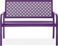 Best Choice Products Outdoor Bench 2-Person Metal Steel Benches Furniture for Garden, Patio, Porch, Entryway w/Geometric Backrest, 790lb Capacity - Dark Purple