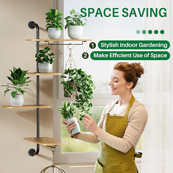 DELLAN 4-Tier Rotating Window Plant Shelf, Wall Mounted Indoor Hanging Plants Shelf, Modern Style
