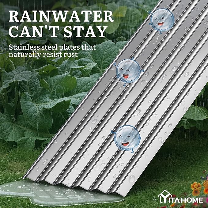YITAHOME 8x4x1.5ft 2pcs Large Raised Garden Bed Kit, Galvanized Metal Planter Box with Gloves, Ground Nails & Safety Rubber, Outdoor Above Ground Planters for Plants Vegetables Flowers, Silver