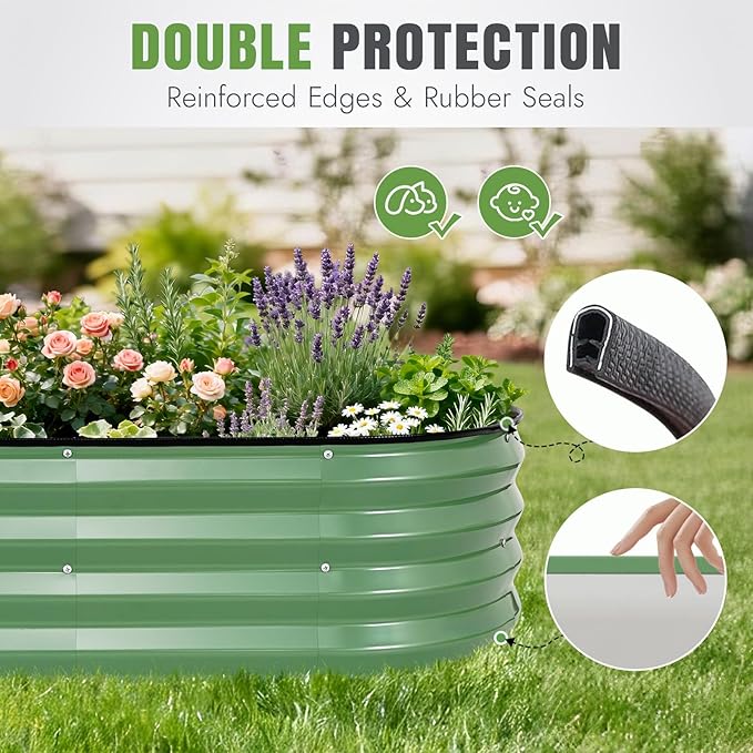 INNO STAGE 3Pcs Galvanized Raised Garden Bed Kit, Outdoor Metal Raised Garden Beds for Vegetables, Rust-Resistant & Easy Assembly, 4x2x1ft Oval Raised beds for Gardening, Flowers, Herbs (Olivergreen)