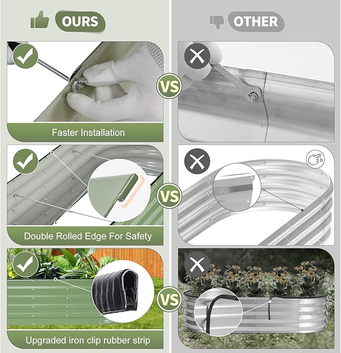 Galvanized Raised Garden Bed Outdoor- 2 Pcs Raised Beds for Gardening| Metal Planter Box, Steel Raised Garden Bed Kit with Gloves for Vegetables, Flower, Herbs (6x2x1.4FT, Green)