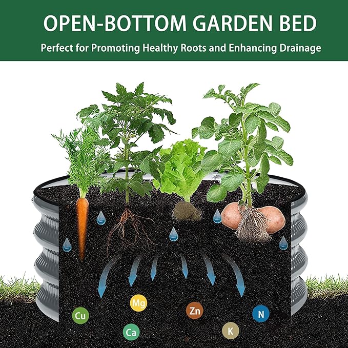 2 Pcs 2x2X1 ft Metal Galvanized Round Raised Garden Bed Kit Outdoor, Cream White Planter Garden Bed, Raised Box for Vegetables, Fruits, Flowers & Herbs