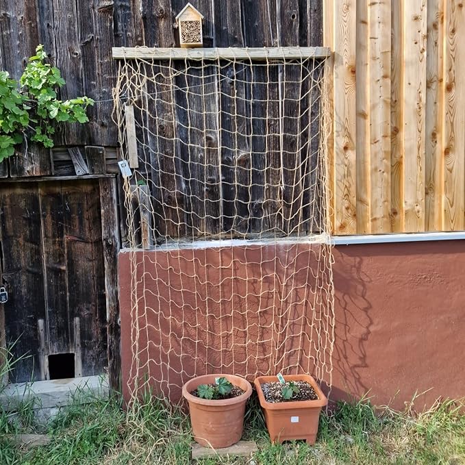 Jute Trellis Netting - Jute Netting for Garden, Heavy Duty Plant Support Netting for Climbing Plants, Cucumber, Vine, Fruits & Vegetables, Climbing Vining Plants (3.3 Ft X 6.6 Ft, 3.9 Inch Squares)