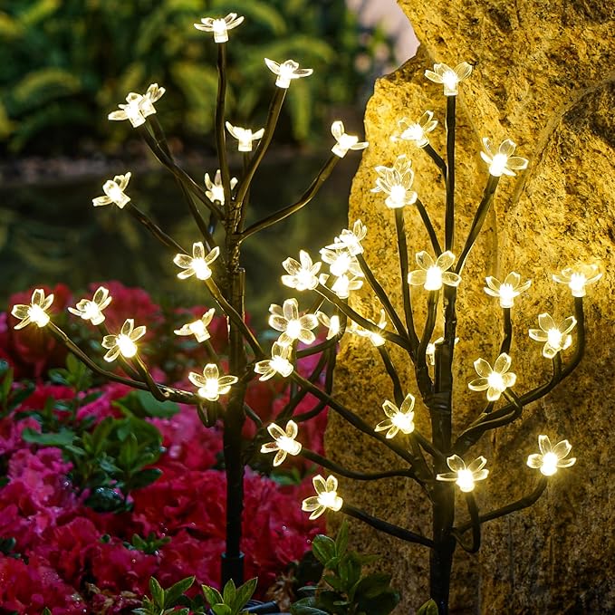 Solar Garden Lights Waterproof, Sola Lights Outdoor Decorative 4Pack,80Led Solar Powered Flowers Garden Decor,Fairy Lights for Yard,Pathway,Outside Decorations,Gardening Gifts for Women Mom