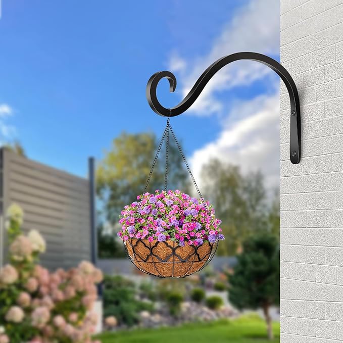 BOLITE Plant Hangers Outdoor Indoor, 12 Inch Wall Plant Hooks, Metal Bird Feeder Hanger for Hummingbird Feeders, Planters, Lanterns, Wind Chimes, Home Decor, 2 Pack, Black, Gifts for Women Men