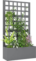 Outsunny Galvanized Raised Garden Bed with Trellis, Metal Planter Box with Drainage Holes, Outdoor Privacy Screen for Climbing Plants, Vegetable, Vines, 24" x 9" x 44.5", Gray