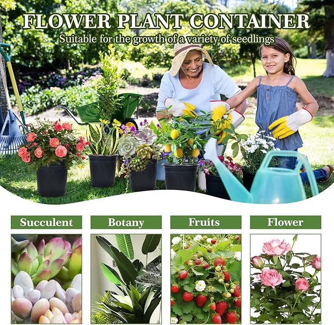 100Pcs 1 Gallon Black Nursery Pots, Soft Plastic Seedling Plant Pot with Holes, Garden Flower Seedling Pot for Indoor/Outdoor Use, Small to Medium Size