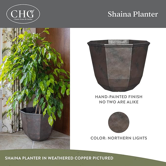 Classic Home and Garden Shaina Planting Pots - Lightweight Indoor & Outdoor Plant Pots - UV-Resistant Resin Flower Pots - Pot Planters for Flowers & Herbs (15” Northern Lights)