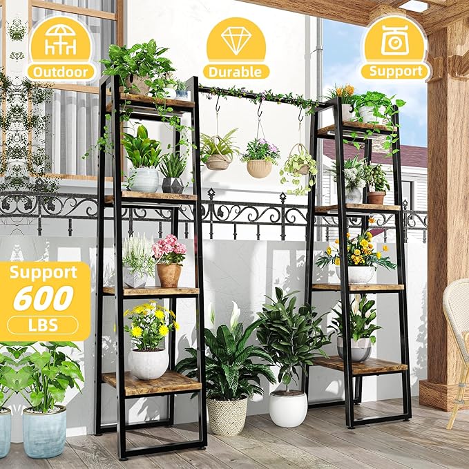 Simple Trending Plant Stand Indoor with Grow Lights, 4 Tier Large Hanging Plant Shelf for Plants Multiple, Metal Ladder Display Holder for Home Patio, Black