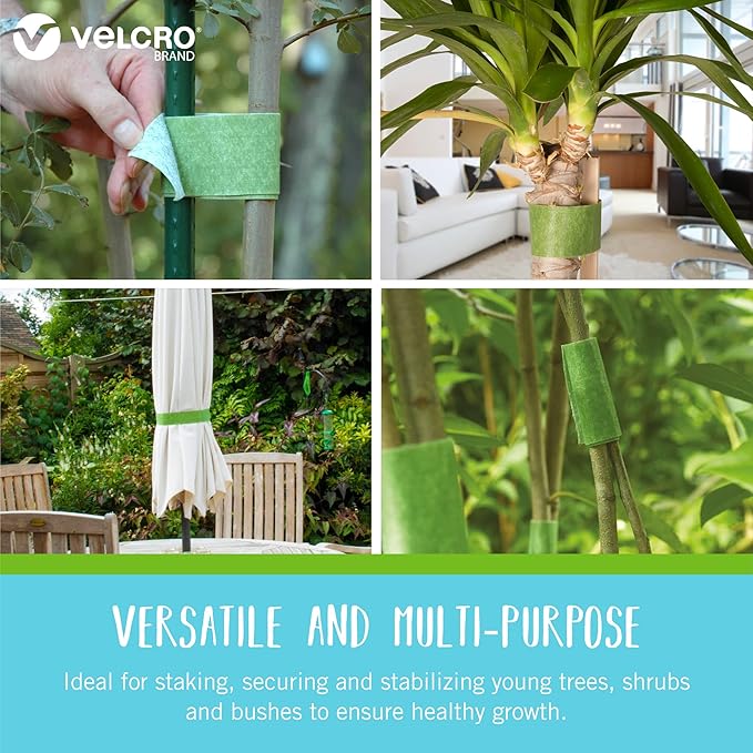 Velcro Brand ONE-WRAP Ties | Tree and Plant Supports for Effective Growing | Strong Gardening Grips are Reusable and Adjustable | Cut-to-Length, 18 ft x 2 in, Green-Recycled Plastic