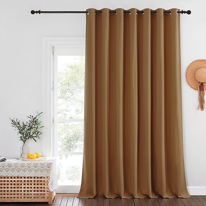 NICETOWN Gold Brown Sliding Glass Door Curtain for Bedroom - Grommet Blackout Room Darkening Sound Proof Thermal Curtain Privacy Room Divider for Dining Room/Bedroom (W100 x L108, 1 Panel)