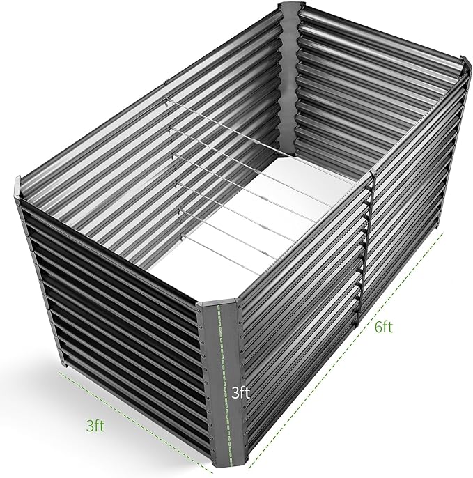 Land Guard 6x3x3ft Rectangular Galvanized Raised Garden Beds, Large-Capacity Metal Planter Box Outdoor, Durable Deep Raised Garden Bed 3ft Tall, Raised Beds for Gardening Vegetables, Modern Gray