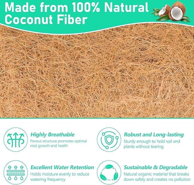 Riare 4 Pack 36 Inch Rectangle Coconut Liners for Planters, Natural Coconut Fiber Planter Liners, Window Box Liner Trough Coco Liner for Outdoor Flower, Garden Wall, Deck & Fence Planter Boxes