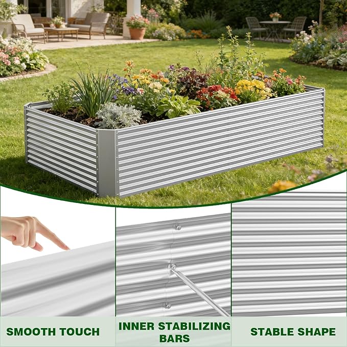 2 Pack 4x2x1.4 ft, (16" Tall) Galvanized Steel Raised Garden Bed, Large Metal Planter for Vegetables, Herbs & Flowers, Durable Outdoor Garden Box for Yard, Terrace, and Balcony