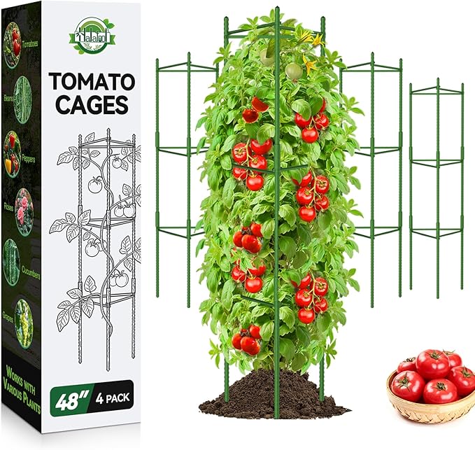 Halatool 4 Pack Tomato Cages for Garden,Up to 48in Adjustable Tomato Cage, Garden Stakes Tomato Trellis for Pots, Tomato Plant Support for Raised Garden Bed & Climbing Vegetables Flowers