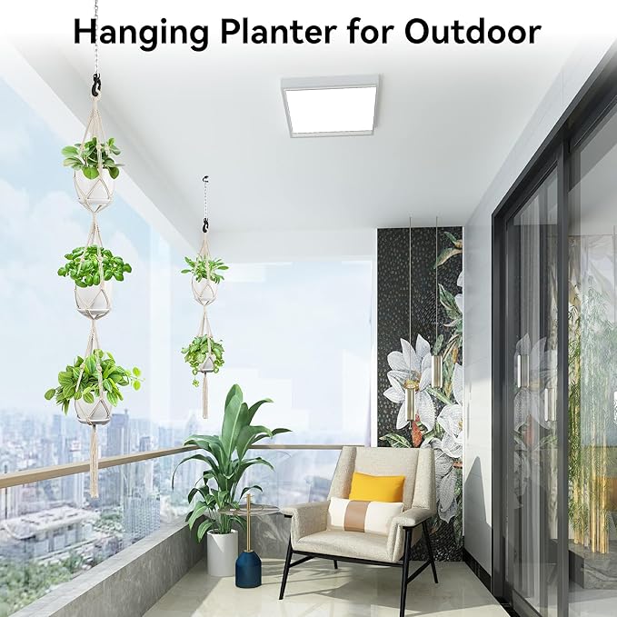 USLAI Macrame Plant Hanger Indoor Outdoor, Fits 4 to 8 Inch Pots, Strong Hanging Planter Holder, Boho Home Decor, 49+72 Inch, Ivory (POTS NOT Included)