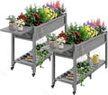YEFU Raised Garden Bed with Legs: 57x18x30in Elevated Poly Planter with Wheels,Waterproof Mobile Raised Bed Garden, Elevated Planter Box Stand with Storage Shelf,for Deck,Patio,Porch,Yard (Grey,2pcs)