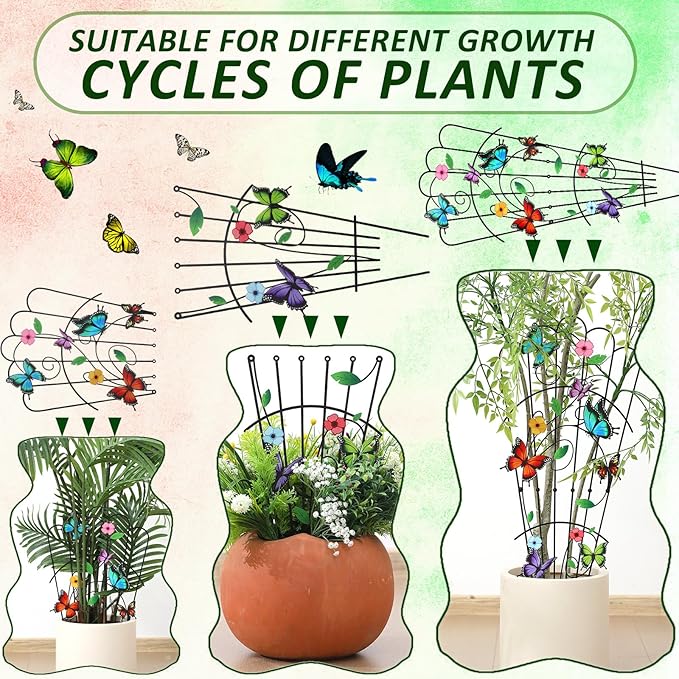 LEIFIDE 2 Pcs 33in Plant Trellis for Climbing Plants Indoor, Butterfly Expandable Large Metal Trellis for Potted, Heavy-duty Tall Rustproof Houseplant Support for Flowers Vine Ivy Pothos Hoya Monstera
