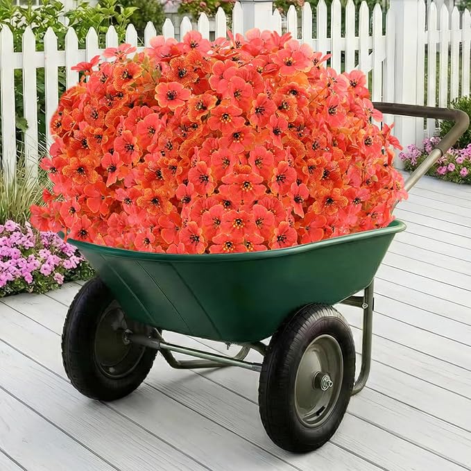 Artificial Flowers for Outdoor,Silk Flowers No Fade Fake Plastic Flowers UV Resistant Faux Plants for Outdoors Outside Front Porch Hanging Planter Window Box Garden Home Decoration,13 Bundles(Orange)
