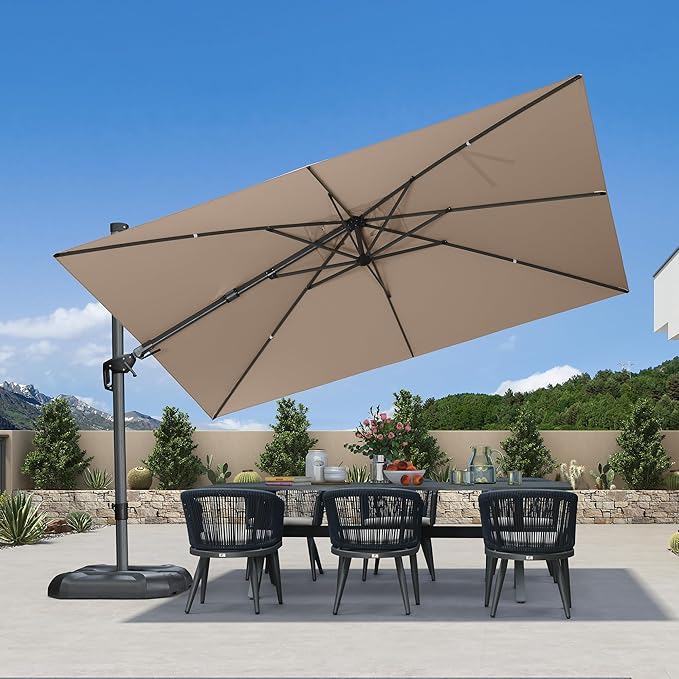 PURPLE LEAF 11' X 8' Left-right Tilting Patio Umbrella Outdoor Cantilever Swivel Rectangle Umbrella with Tilt Aluminum Offset Umbrella with 360-degree Rotation for Garden Deck Pool Patio Beige