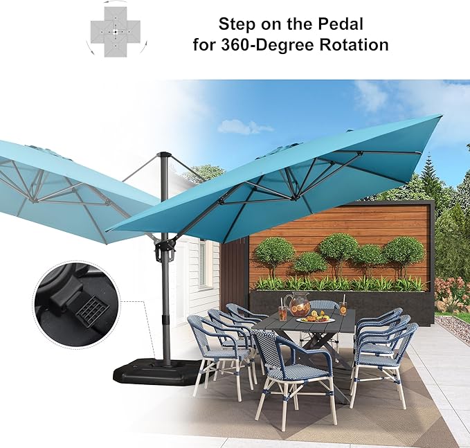 PURPLE LEAF 10'×13' Patio Umbrella with Base Included and Cover Outdoor Umbrella with Cover Extra Large Heavy Duty Cantilever Umbrella Turquoise Blue