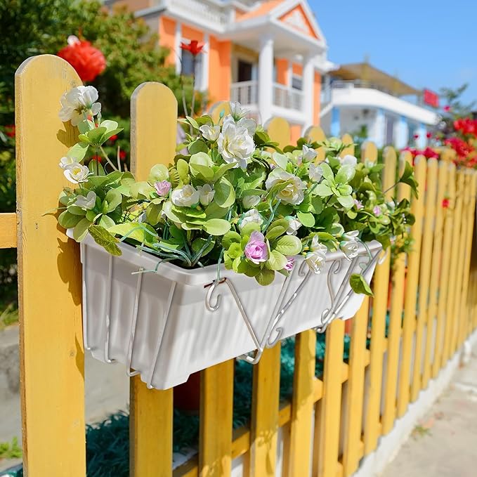 6 Packs 27 Inch Window Flower Box Extra Large Window Sill Herb Garden Long Rectangle Planter Plastic Boxes Outdoor with Drainage Trays for Balcony Windowsill Patio Garden