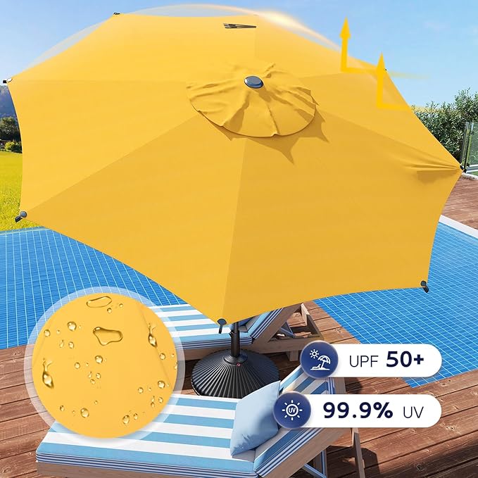 Abba Patio 9FT Lyon Outdoor Patio Umbrella Outdoor Table Umbrella with Crank Market Umbrella 8 Sturdy Ribs UV Protection Waterproof and Push Button Tilt for Garden Deck Backyard Pool,Yellow