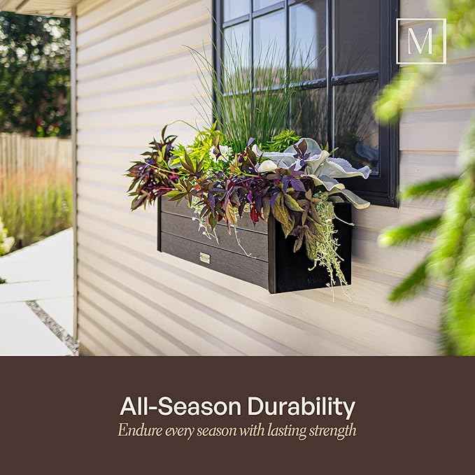 Mayne Vista 2ft Modern Window Box Planter with Panel Design and Drainage Hole