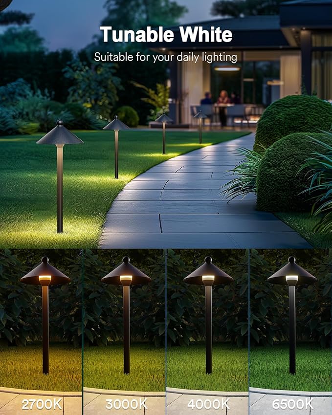 Lumary Smart Low Voltage Pathway Lights 24V 2000LM, Landscape Path Lights with RGBAI Color Changing, App/Remote Control, IP65 Waterproof Walkway Lights for Yard Driveway Garden, 4 Pack, Black Aluminum