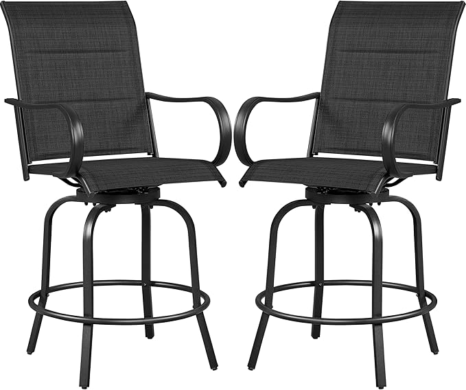 Yaheetech 2 Piece Patio Swivel Bar Stools Texteline Bistro Chairs with High Back/Armrest/Footrest, All Weather Padded Seating Outdoor Furniture Height Outdoor Chairs for Outside, Lawn & Garden