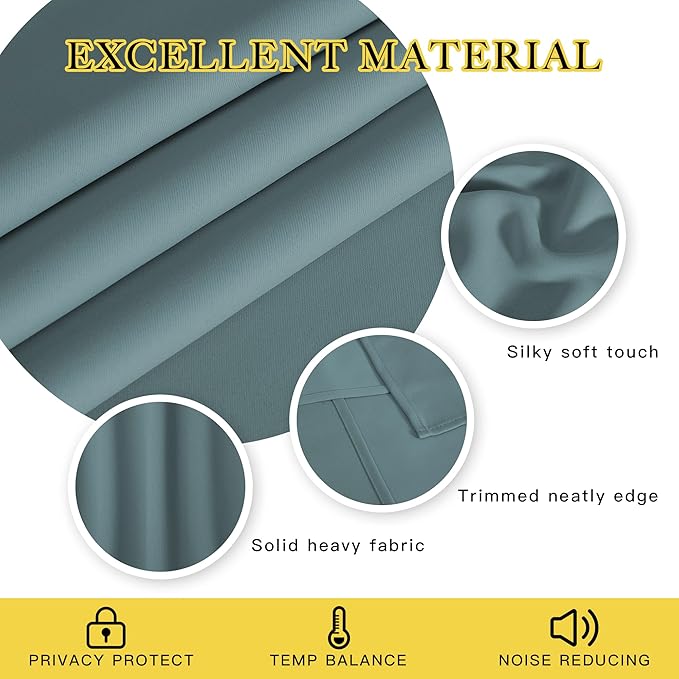 NICETOWN Room Darkening Short Curtain 54 inches Long for Living Room, Grommet Sound Reducing Thermal Insulated Curtains for Bedroom Nursery Window, 46W x 54L, 1 Piece, Greyish Blue