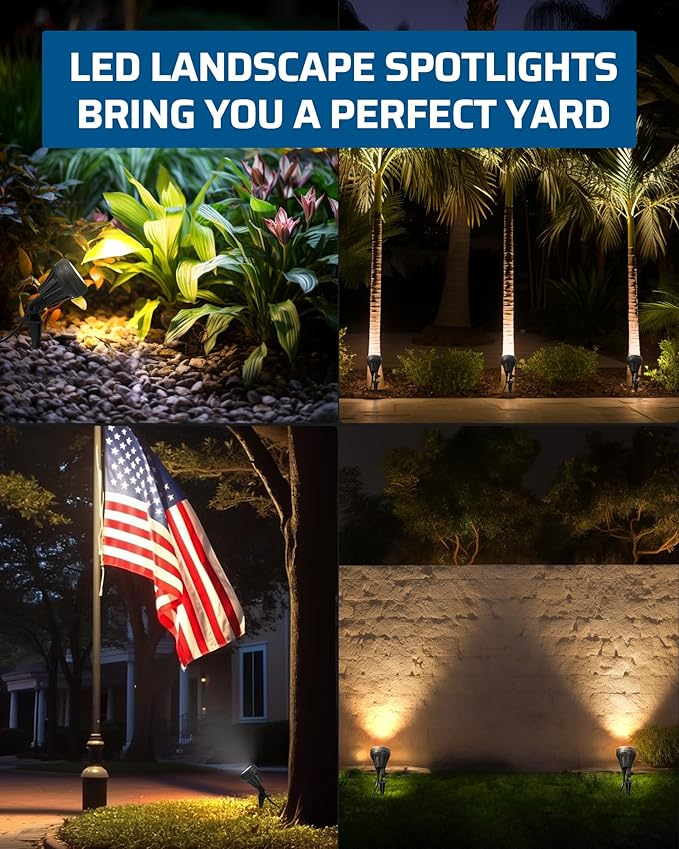 DEWENWILS 120V LED Outdoor Spotlight, 3 Extra Lenses (Red Green Yellow), 5.5W 5000K Plug in Spotlight, Waterproof Landscape Light for Yard, Tree Flag, Holiday, 5FT Extension Cord, UL Listed
