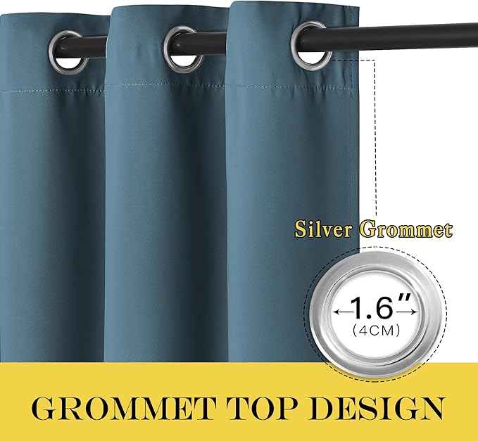 NICETOWN Blackout Curtain Drape 72 inch Long - Grommet Noise Reducing Thermal Insulated Modern Window Treatments for Bedroom Living Room (1 Panel, 52 x 72 Inch, Smoky Blue)