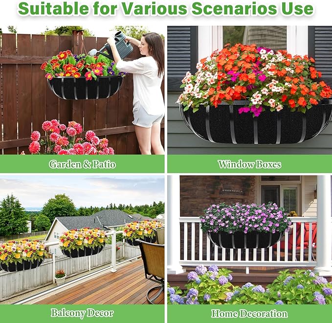 Riare 6 Pack 30 Inch Black Felt Window Box Liners- Fabric Trough Planter Basket Liners Replacement, Non-Woven Hanging Plant Liner for Wall Hanging Basket, Garden Fence Railing (Avoid Bird Nesting)