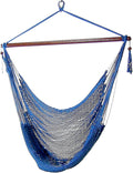 Sunnydaze Outdoor Hammock Chair Swing - Hanging Hammock Swing - Hanging Reading Chair - Soft-Spun Polyester Rope - Caribbean XL - Blue