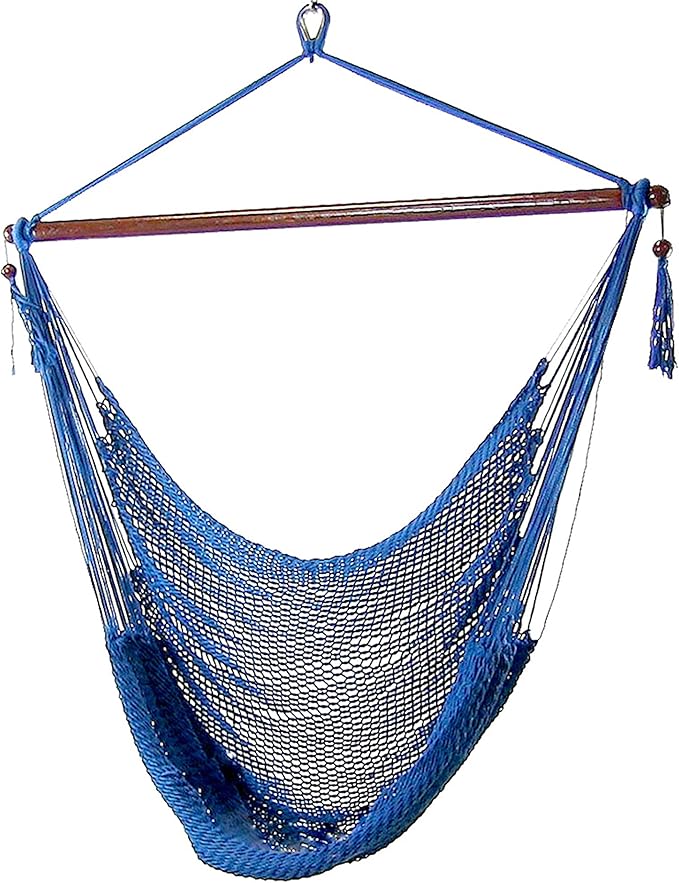 Sunnydaze Outdoor Hammock Chair Swing - Hanging Hammock Swing - Hanging Reading Chair - Soft-Spun Polyester Rope - Caribbean XL - Blue