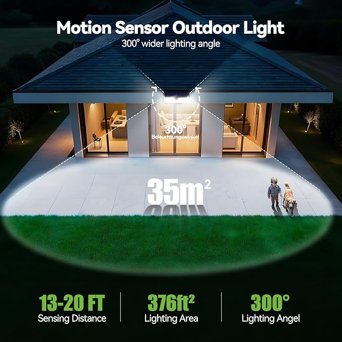 TECKNET 461 LED Solar Powered Outdoor Lights, 270° Angle & 3 Lighting Modes Motion Sensor Light Outdoor, Security Solar Lights Waterproof - 6 Pack