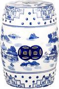 Safavieh Castle Gardens Collection Glazed Ceramic Blue Gateless Mist Chinoiserie Garden Stool