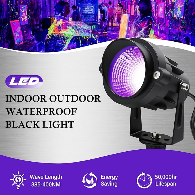 Halloween Outdoor Blacklight Spotlight,12W Outdoor Black Lights for Glow Party,Purple LED Landscape Lighting for Yard Garden Poster Bar Decoration,4Pack