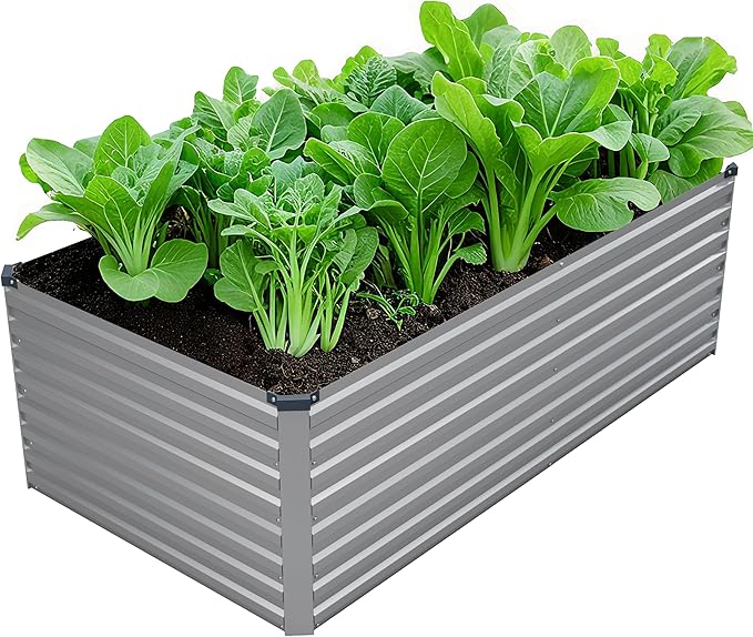 6x3x2FT Galvanized Raised Garden Bed Kit,Vegetable Plant Boxes-Rectangle Metal Flower Box,Large Planter Raised Beds Outdoor Garden for Planting,Fruit,Herb-Silver