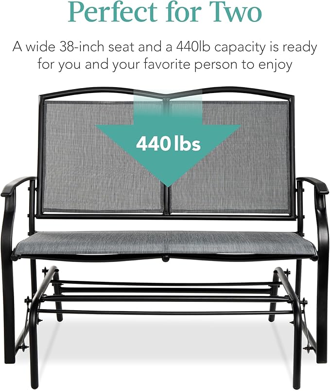 Best Choice Products 2-Person Outdoor Patio Swing Glider Steel Bench Loveseat Rocker for Deck, Porch w/Textilene Fabric, Steel Frame - Gray