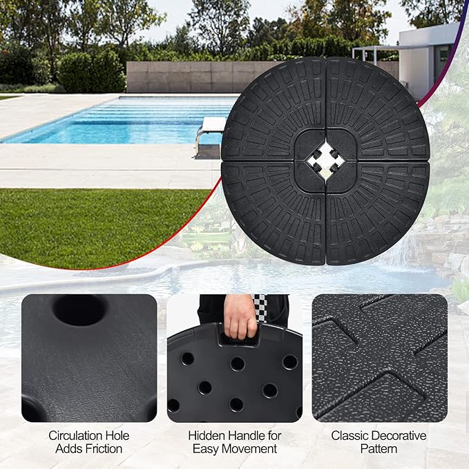 Tangkula 4 Pieces 185lbs Cantilever Offset Patio Umbrella Base, Water & Sand Filled Heavy Duty Outdoor Umbrella Stand, Fan-Shaped Umbrella Base Weights Plate Set with Easy to Fill Spouts