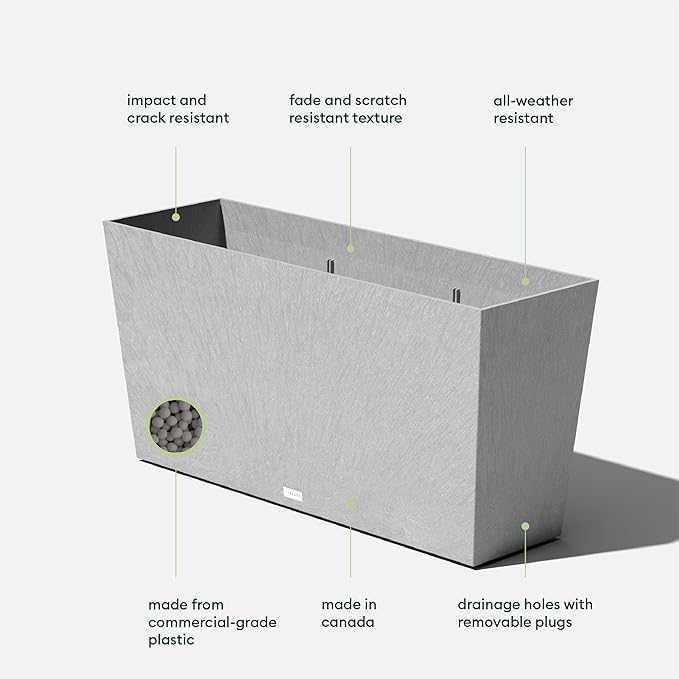 Veradek Pure Series Midori Trough Planter - Large Rectangular Planter for Indoor or Outdoor Deck/Porch | Durable All-Weather Use with Drainage Holes | Modern Decor for Shrubs, Flowers, Small Plants